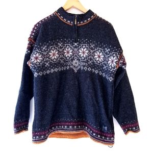 Dale of Norway Men's Zip-Up Nordic Sweater in Navy with White and Rust Accents